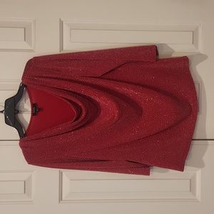 Women's MSK Red Shimmer Drape Neck Pullover Dress Top, 3/4 Sleeve, Size XL